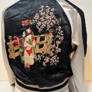 !it Jeans Women’s Reversible jacket Sz.M Geisha/Japan Embroidery Work acrylic